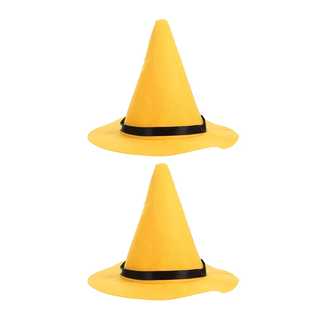 

2 шт. желтая фетровая шляпа ведьмы с большими полями остроконечная шляпа волшебника унисекс костюм на Хэллоуин вечерние аксессуары для косплея уникальные шляпы ведьмы