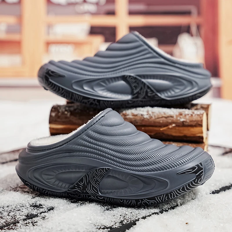 Men's Waterproof Cotton Slippers Women Couple Outdoor Wear Warm and Anti Slip Thick Soled Warm Shoes with Fleece Added At Home