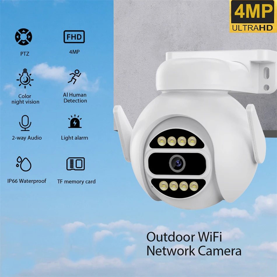 Uzoom 6MP WiFi Kit de sistema de câmera de segurança Sistema CCTV sem fio NVR com tela PTZ externa Áudio bidirecional Vigilância por vídeo
