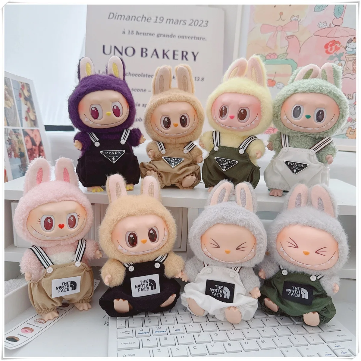 

For 17cm Labubu Mini Doll Clothes Outfit T-shirt Overalls DIY Gift Doll Accessories Cultivate Sitting Party Game Toys