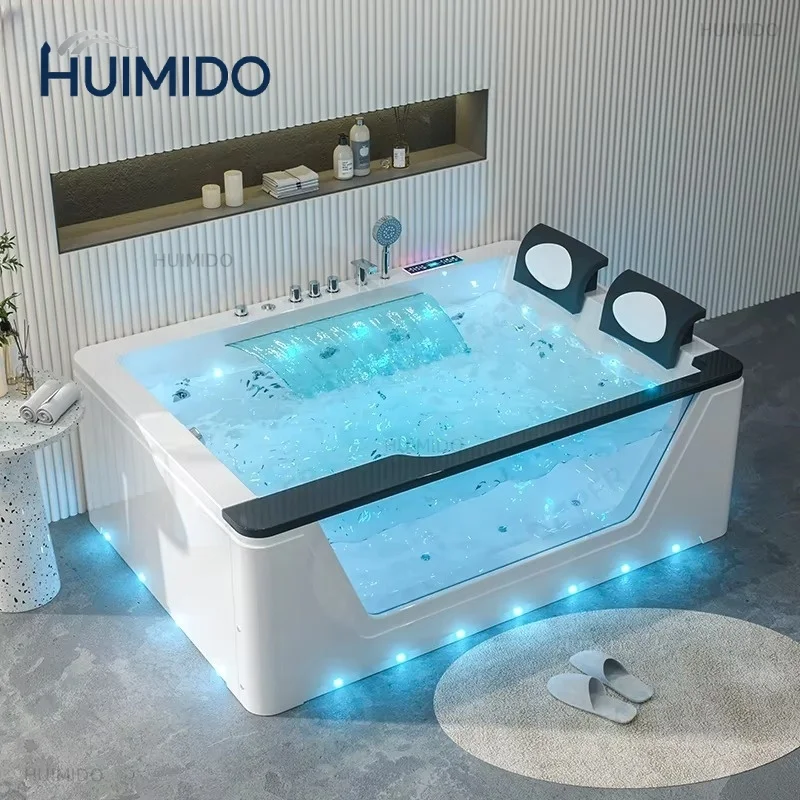 Modern 1.7m White Acrylic Freestanding Bathtub Eco-Friendly Drainer Massage Air Bubble Feature Hotel Bathroom Included