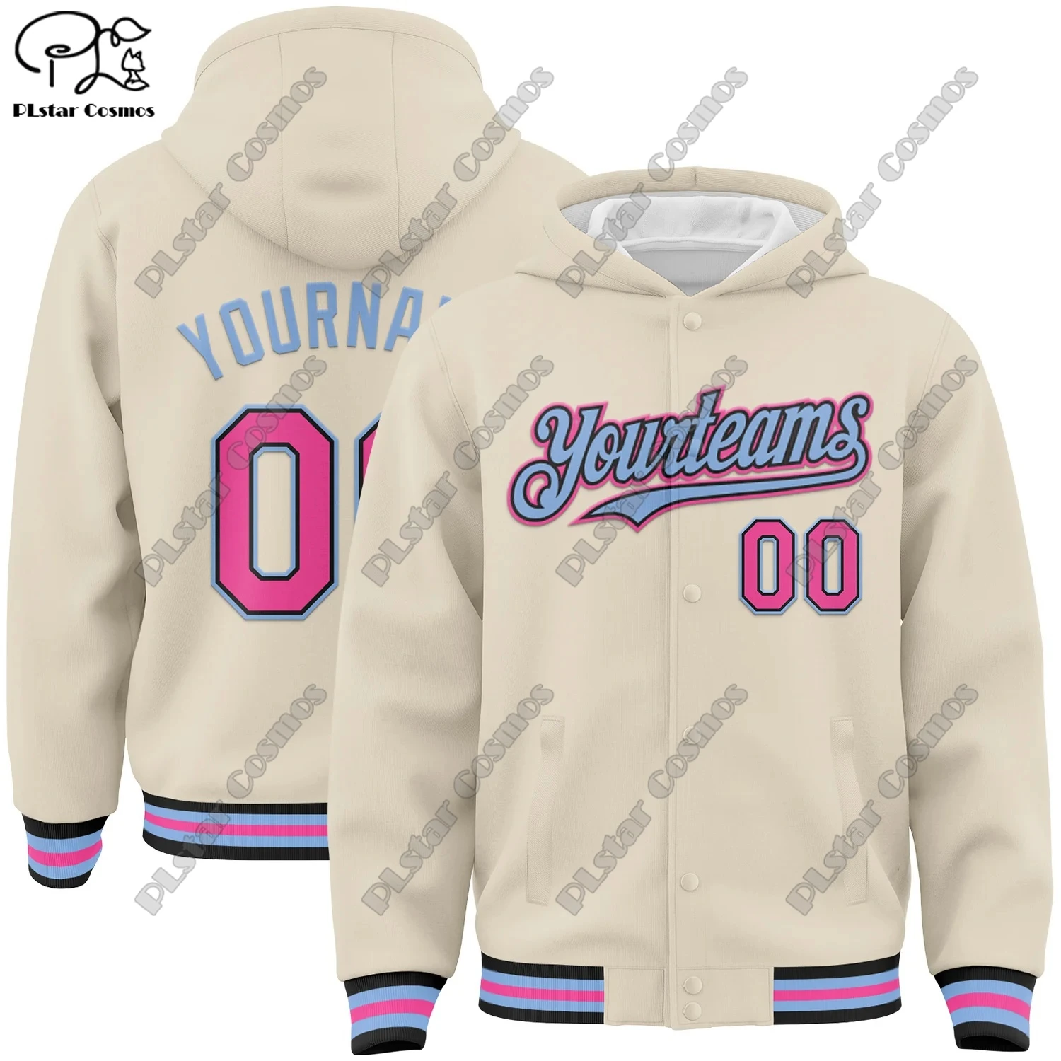 New 3D printing customized team name name number white genuine full snap jacket hoodie unisex winter new product -7