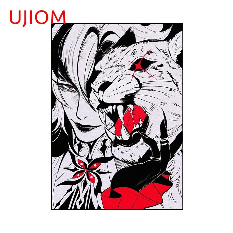 UJIOM 13cm × 9.2cm Genshin Impact Arlecchino Cool Wall Sticker Personal Anime Graphics Decals Creative Aesthetic Room Decor