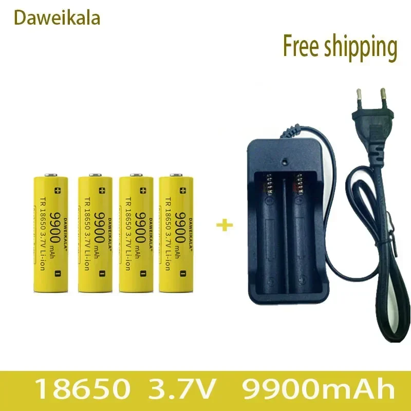 Daweikala 2023 nuevo 3,7 V 18650 9900mAh capacidad linterna de iones de litio batería recargable + cargador