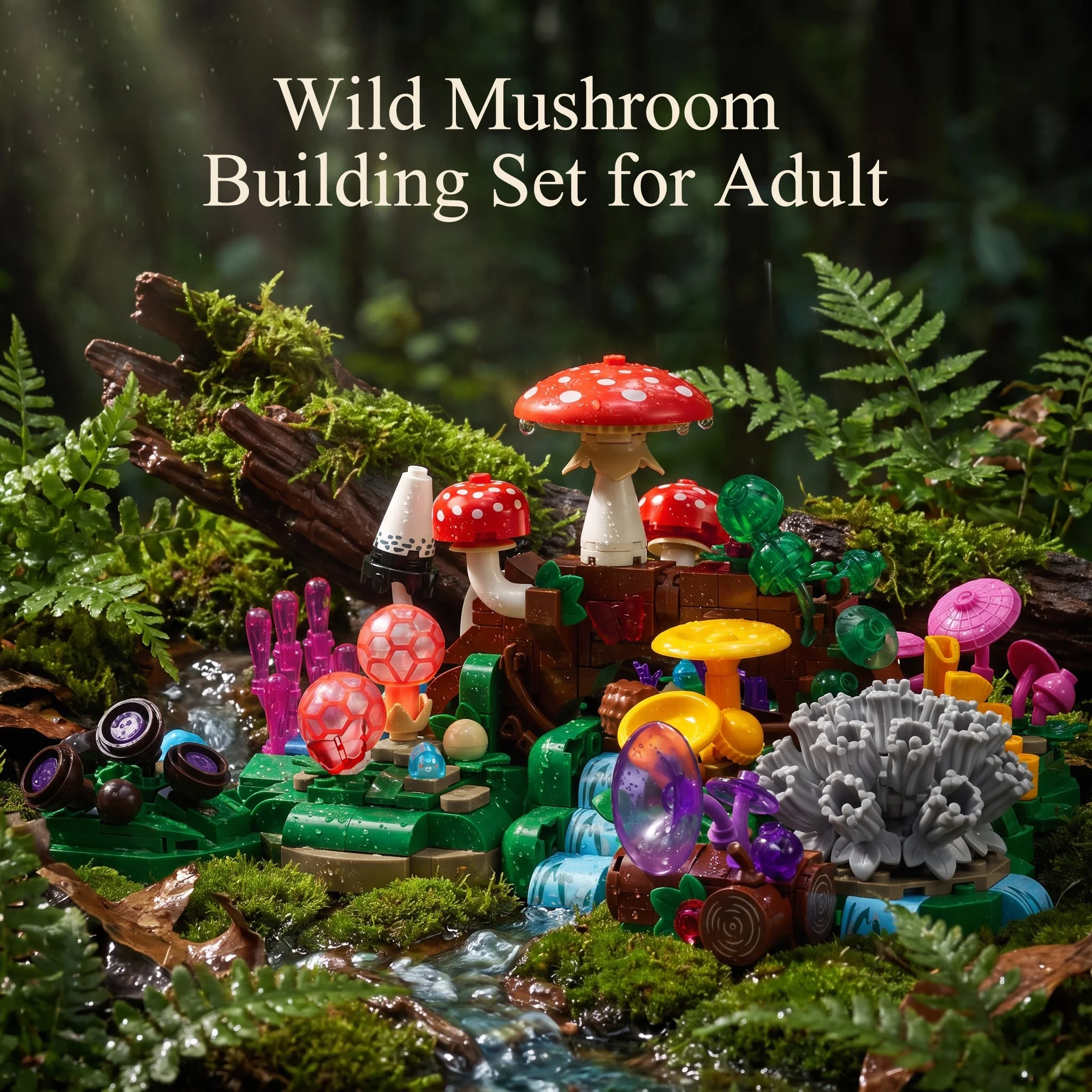 982pcs 12 in 1 Plant Mushroom Set Building Blocks Botanical Nature Model Desktop Ornament Home Decor Collectible Gift for Adults