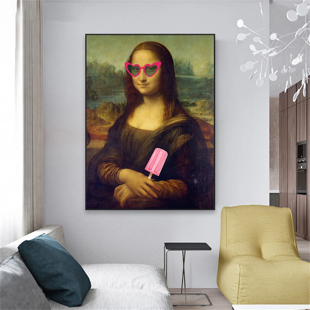 Mona Lisa Prints Altered Art Female Portrait Poster Funny Renaissance Baroque Oil Painting Canvas Painting Dinning Room Decor