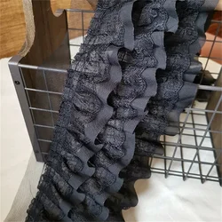 11 CENTIMETRI di Larghezza Bianco Di Lusso Nero Tre Strati Del Merletto Del Nastro Del Tessuto di Cotone Ricamato Fiori Ruffle Trim Per Il Vestito Dei Vestiti FAI DA TE da cucire