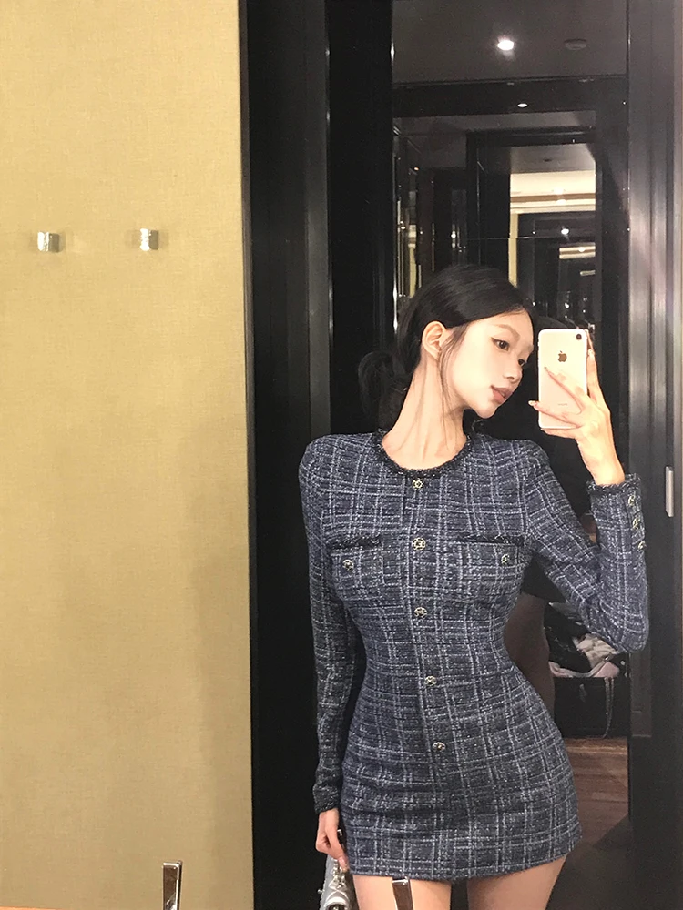 

Slim Fit Plaid Long Sve Dr, женская ранняя осень, модная сексуальная юбка orts на заказ, маленькая повседневная одежда