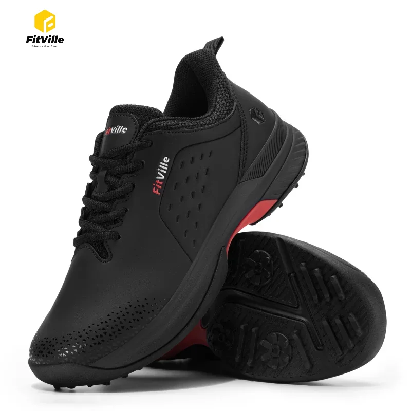 FitVille Extra Wide Men'S Golf Shoes Waterproof, Professional No-Slip Spiked Sport Shoe With Arch Support For Wide Feet