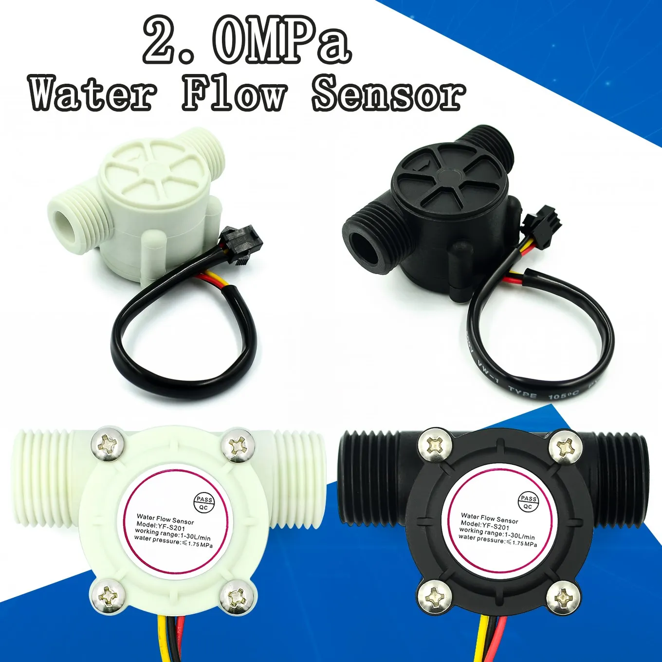 

10pcs/lot Water flow sensor flowmeter Hall flow sensor Water control 1-30L/min 2.0MPa YF-S201