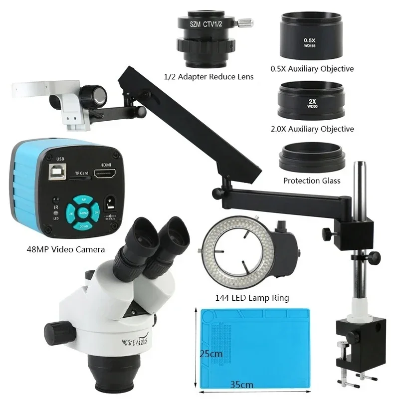Simul Focal Parfocal 3.5X-90X Trinocular Stereo Microscope UHD 48MP 4K HDMI USB Video Camera Arm Pillar Clamp Stand factory outl