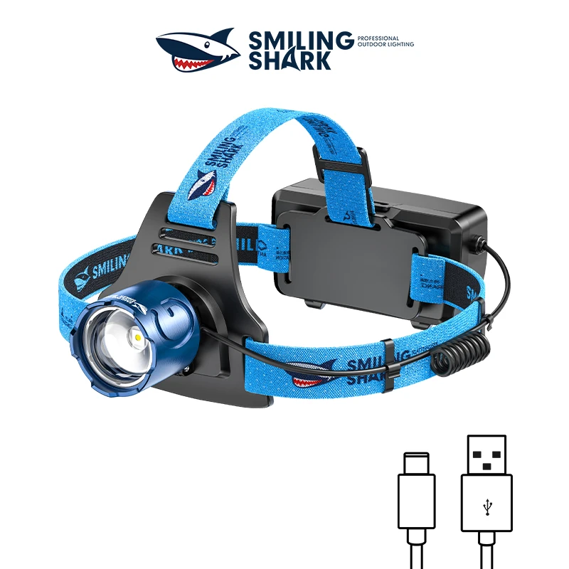 Smiling Shark TD0176 Rechargeable Headlights, Zoomable Headlamp, With Fresnel Lens, perfect for Outdoor Hiking, Night Fishing