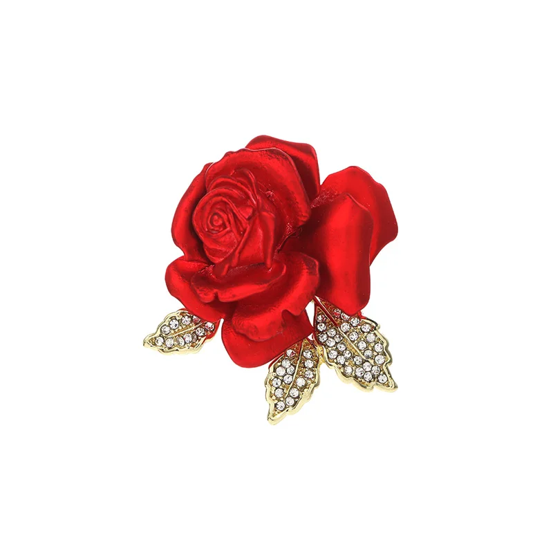 Temperament Classic Diamond Red Rose Brooch High-end Suit Accessories Pins For Women Girls Elegant Brooches Jewelry Accessories