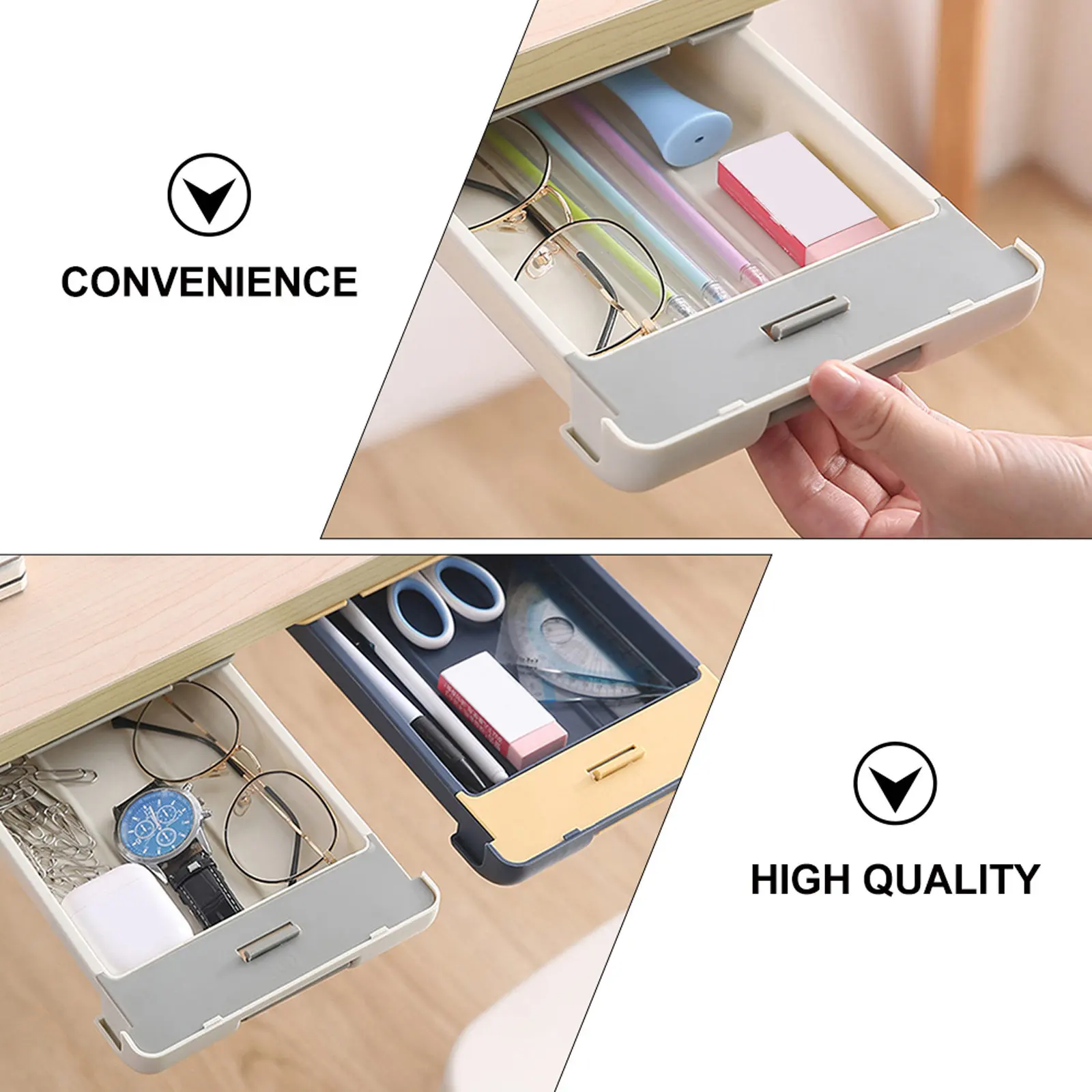 Hidden Key Storage Box Adhesive Desk Drawer Storage Box Creative Pull Out Pen Pencil Holder Desktop Organizer for Home Office