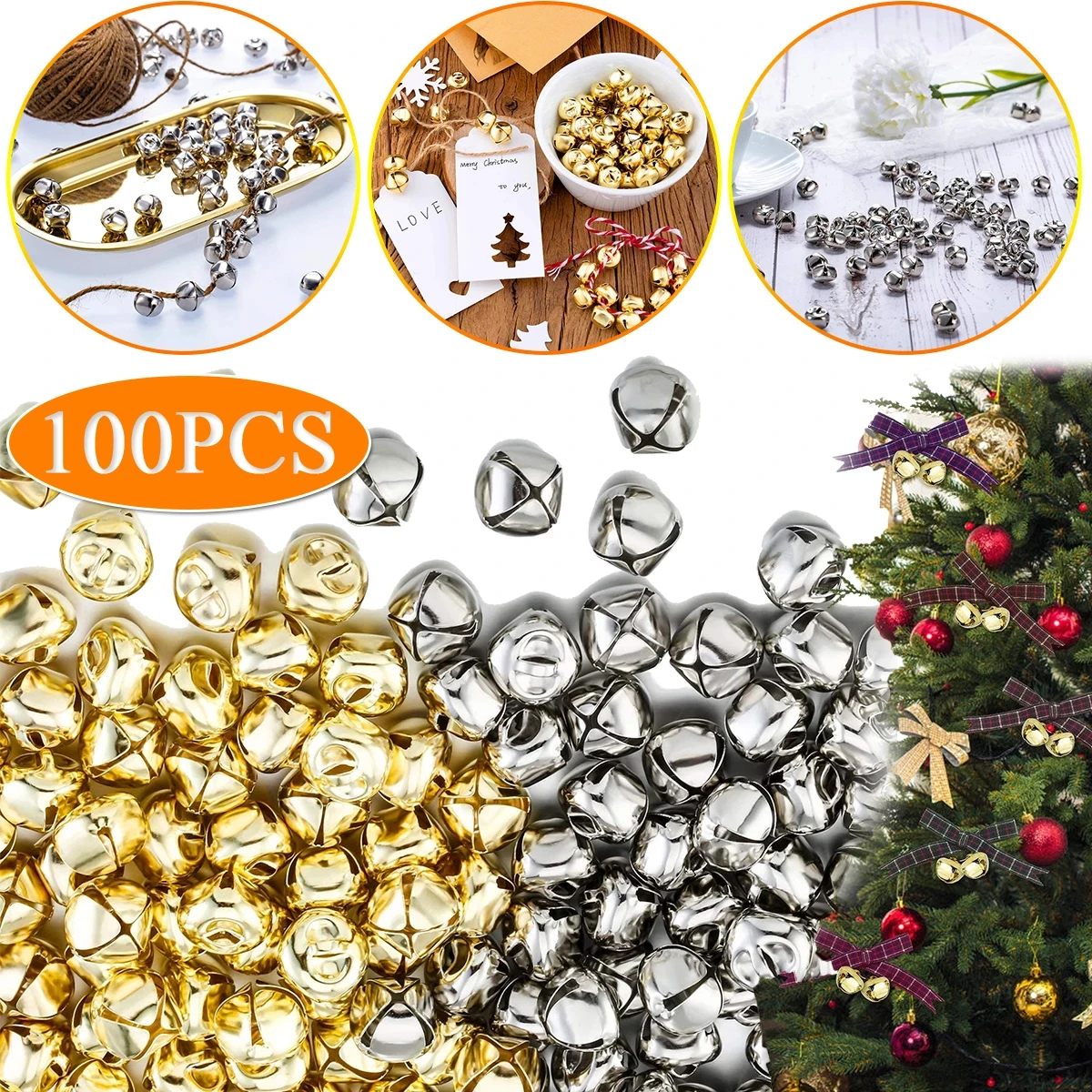 100 sztuk/partia boże narodzenie złoto srebro Jingle Bells Diy Charms Craft metalowe dzwony na wieniec Home Festival Wedding Xmas Tree Decoration