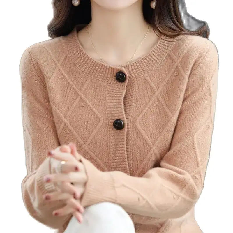 

Spring Autumn New Knitwear Women's Round Neck Loose Knitted Cardigan Women's Coat Leisure Knitted Sweater Fashion Women Jacket