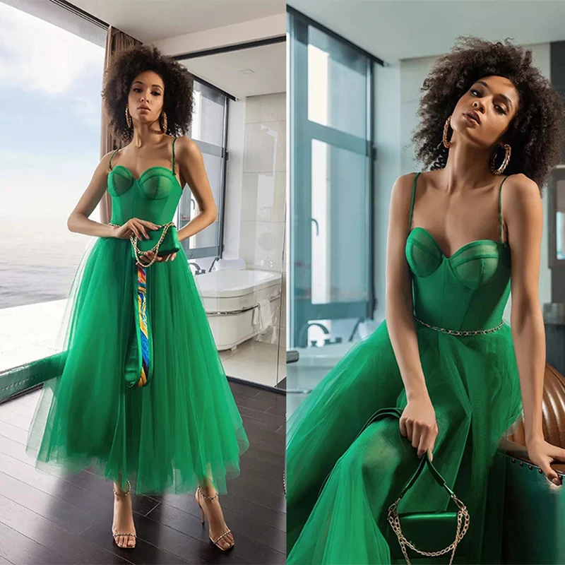 Fashion Green Sweetheart Evening Dresses Elegant Guaze Birthday Party Dress Sexy Midi Ball Gown Vestido De Graduación