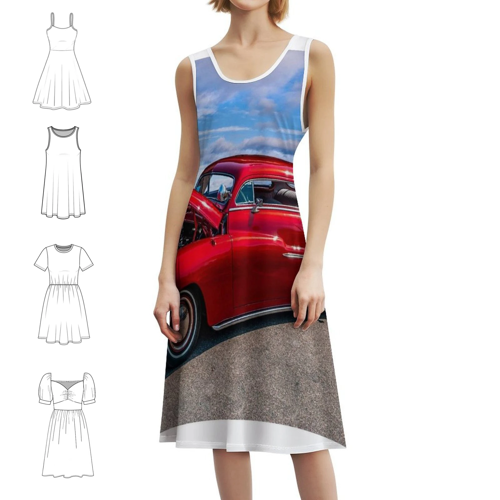 

1949 The Lady In Red Женское уличное праздничное платье Модная клубная одежда с принтом для женщин 1949 Red Car Автомобильная классика