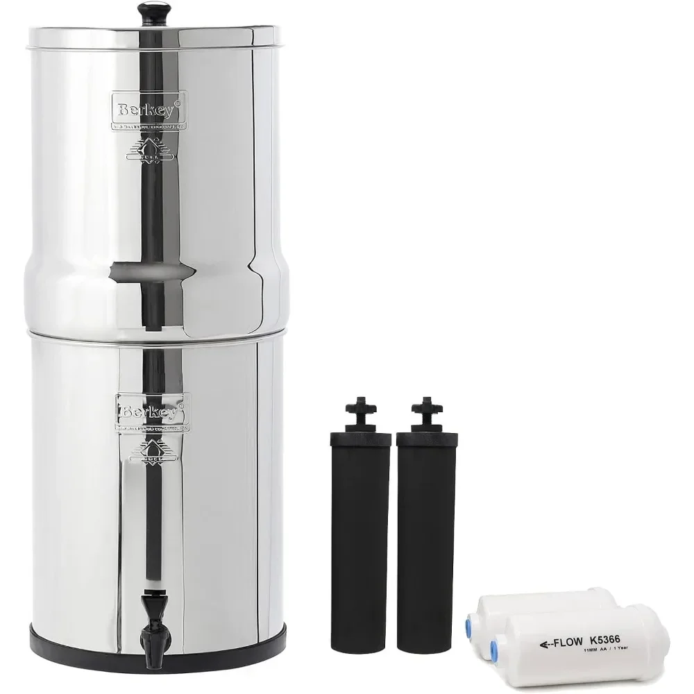 Gravity-Fed Water Filter System 3.25 Gallon with 2 Black Berkey Elements, 2 Berkey PF-2 Fluoride and Arsenic Reduction Elements