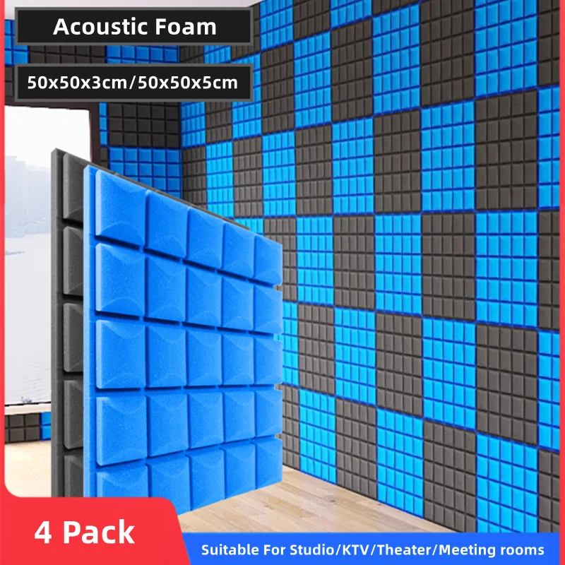 4Pcs 50x50cm Acoustic Foam Sound Absorption Sponge Studio Mushroom Polyurethane Foams Sound Proof Wall Panels 3/5cm Thickness