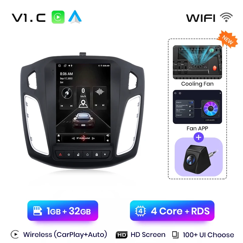 Junsun 9.7 ''Voor Tesla Stijl Draadloze Carplay Android Auto Radio Voor Ford Focus MK3 2012-2017 4G DSP Multimedia Navigatie - afbeelding 1