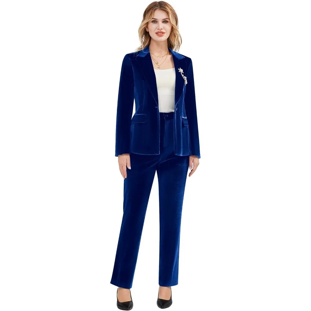 بدلة نسائية مخملية مكونة من قطعتين مع طية صدر السترة وزر واحد بقصة ضيقة لحفلات الزفاف وحفلات الزفاف