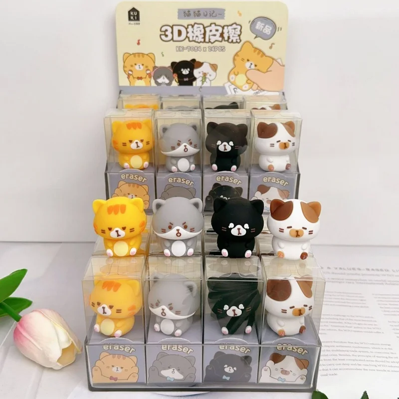

24pcs/lot Creative Cat Eraser Cute Writing Drawing 3D Pencil Erasers Stationery Gifts School Supplies
