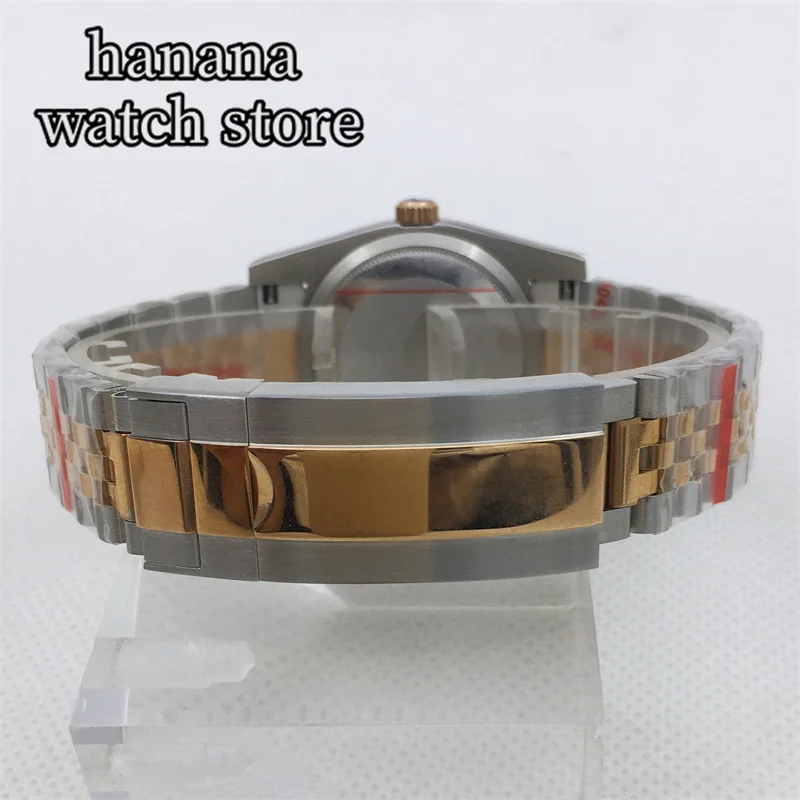 ساعة رجالية ميكانيكية أوتوماتيكية من BLIGER 36 ملم 39 ملم إطار مدمج من الياقوت الوردي الفضي سوار من الفولاذ المقاوم للصدأ