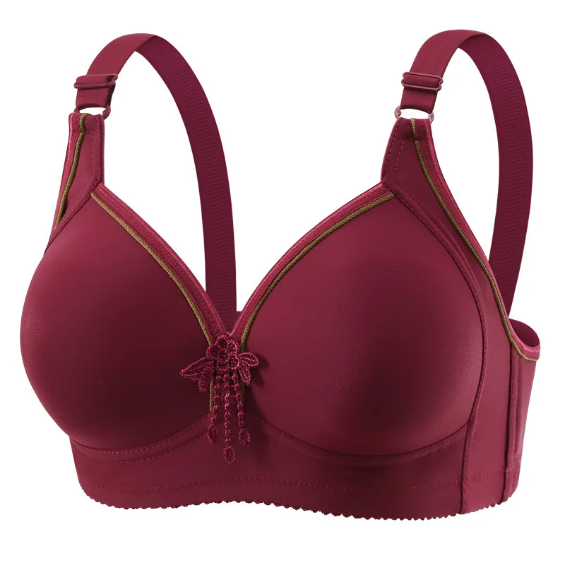Tassel Embroidered Full-coverage Womans' Brassiere Thin Cup Lingerie Middle-aged Older Girl Bra Three-row Hook Ladies' Daily Bra