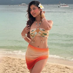 2024 NEW Handmade color matching beads forma irregolare chest wrap hollow backless nappa top sexy women beach camping vacation
