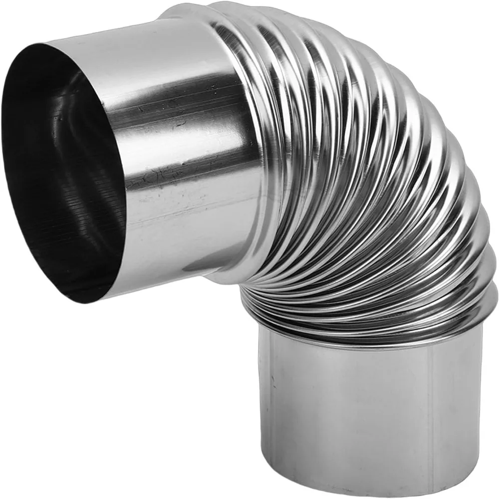 Durable 304 Stainless Steel Wood Stove Pipe 3.15 Inch Diameter 90 Degree Bend Stove Pipe Elbow Silver Vent Pipe For Boiler