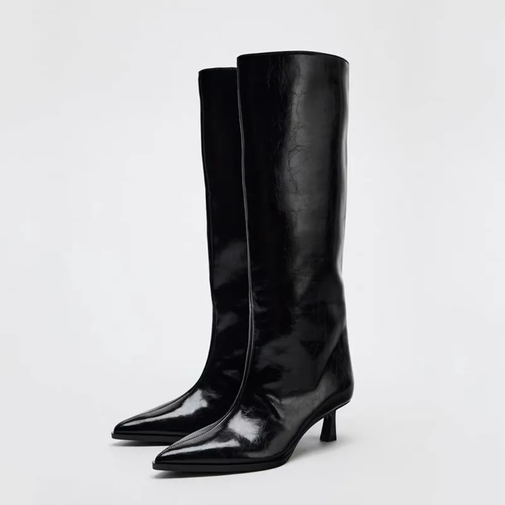 2026 Wide Boot Tube Pointed Toe Heel High Tube Pants Long Boots Faion Knight Boots Women's New Autumn Winter Oes