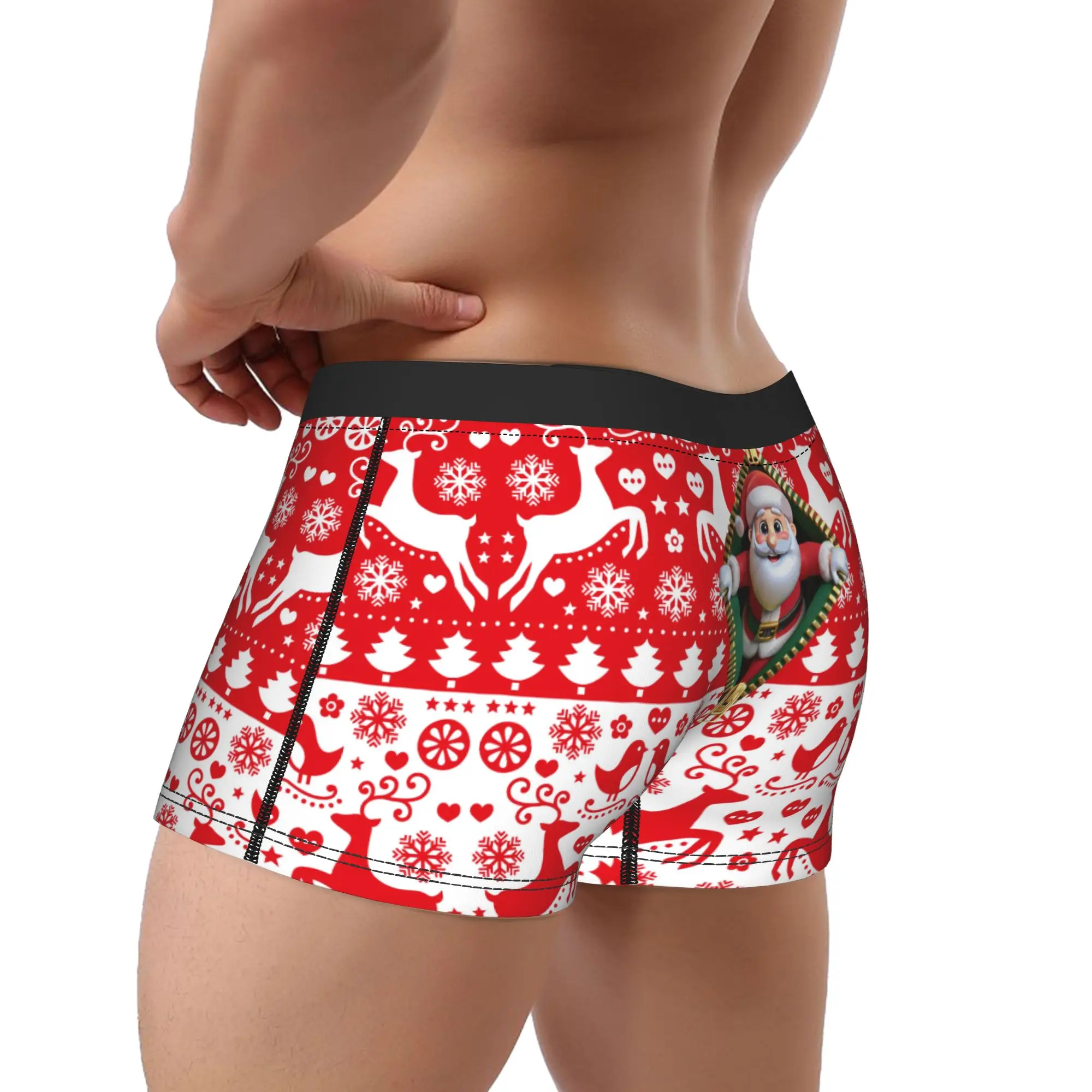 Men Boxer Briefs Shorts Panties Red Merry Christmas Reindeer  Underwear New Year Ugly Sweater Male Funny Plus Size Underpants
