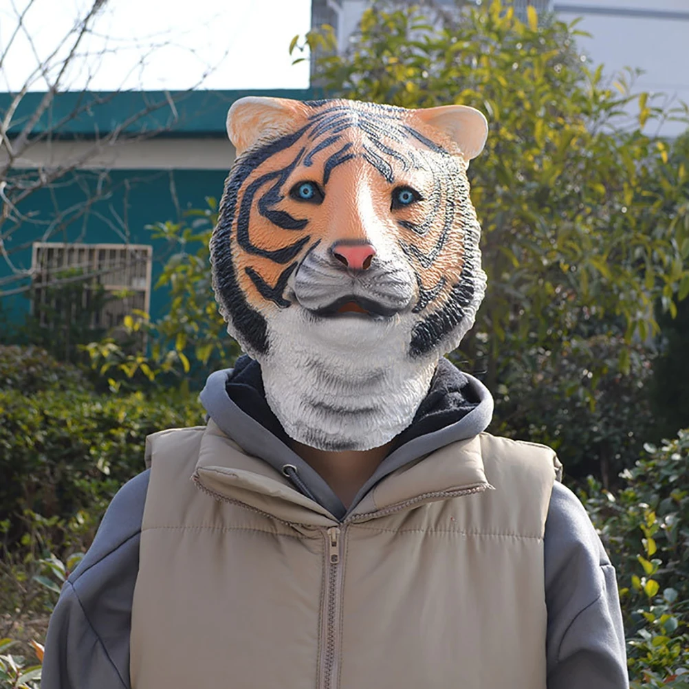 

Simulation Tiger Headgear Mask Masquerade Prop Animal Yellow Emulsion Costume Miss Costumes