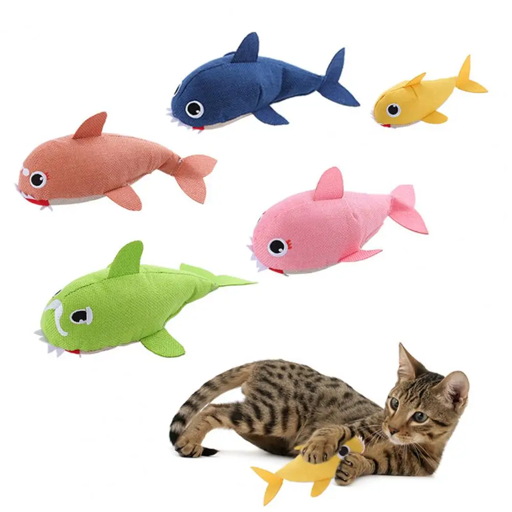 Interactive Plush Cat Toys Cartoon Shark Design with Catnip Teeth-grinding Bite Resistant Prevent Boredom Cat Toys