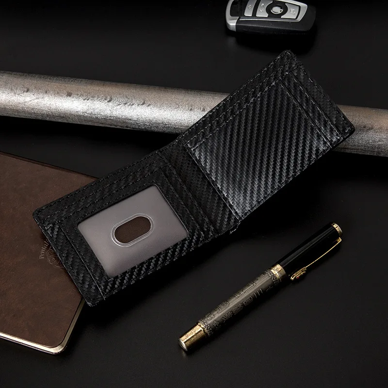 Slim Genuine Leather Wallet for Men Airtag Hidden Carbon Fiber Pattern Bifold Wallet Man RFID Blocking Credit Card Holder Purse