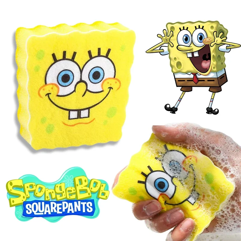 SpongeBob Dishwashing Sponge Funny Cartoon Anime Cleaning Kids Remove Stains Kitchen Accessories Brush Reusable Cute Sponges