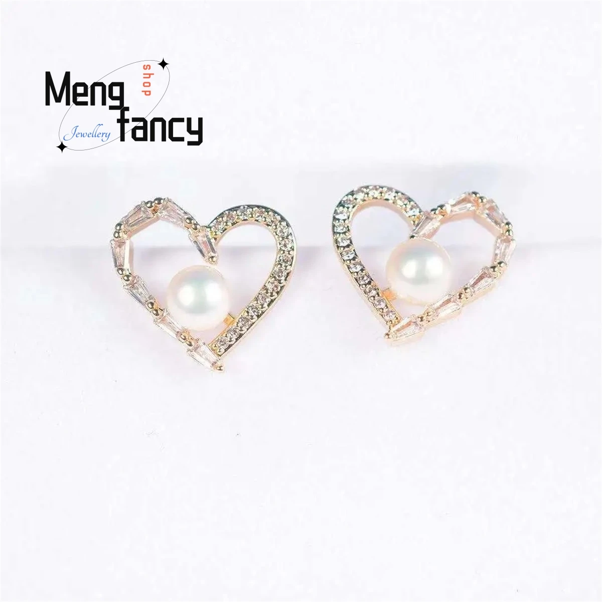 Natural Freshwater Pearl Flat Bead Love S925 Silver Ear Nail Simple Generous Personalized Fashion Versatile Beauty Style Jewelry