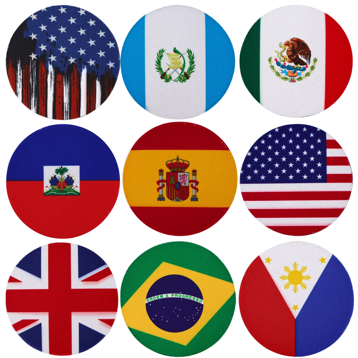 Flags of Different Countries Car Coasters Rubber Anti Slip Mats Fashion Cloth Water Cup Mats Kitchen Supplies Two Pieces Per Set