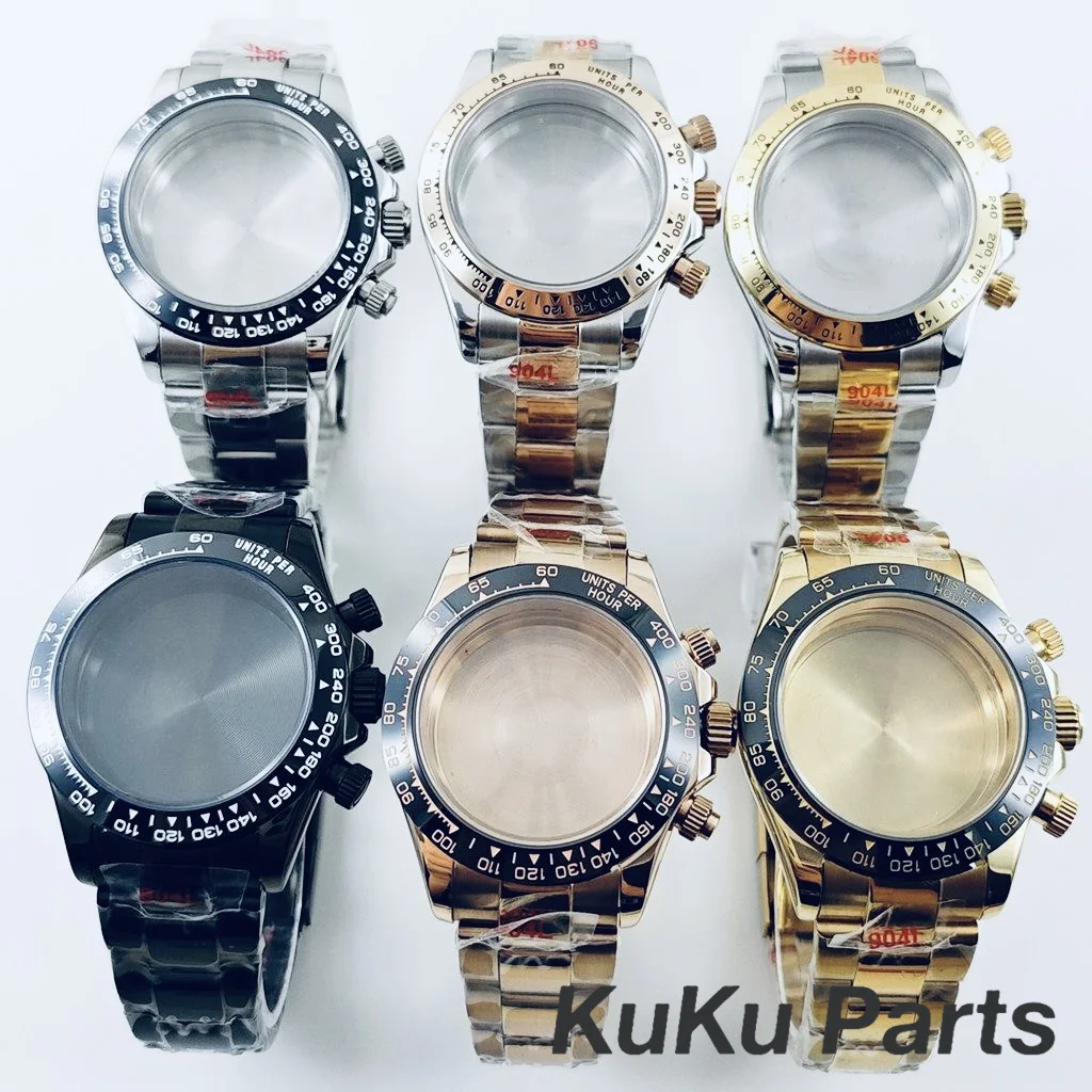 

40mm VK63 Case Classic Silver Watch Case Stainless Steel Watch Strap Fit Daytona Style VK63 Quartz Movement Watch Accessories