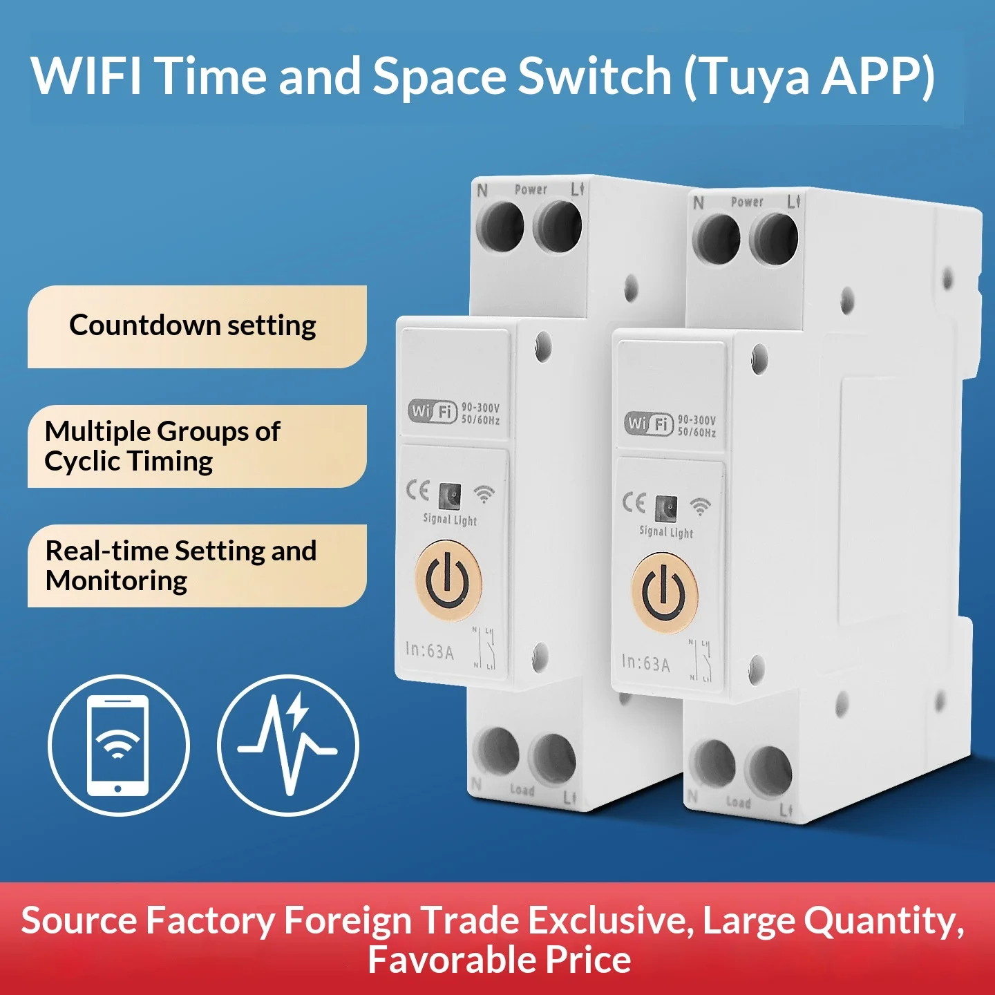 Wi-Fi Smart Circuit Breaker with Timer, Tuya App Controlled, DIN Rail Mounted, Remote Timing Switch