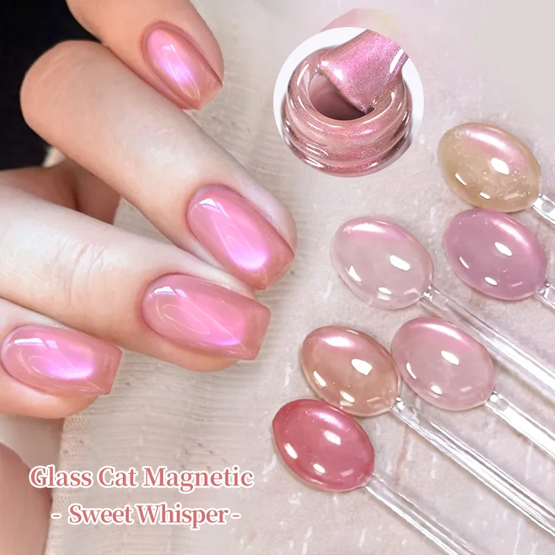 BORN PRETTY 10ml Pink Light Cat Magnetic Gel Polish Baby Pink Glass Bead Soak Off UV LED Nail Art Gel Varnish for Home Salon DIY