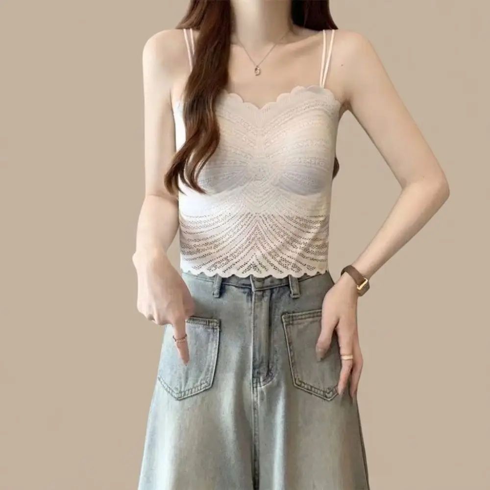 Lace Design Lace Camisole V Neck Style Built In Padded V Neck Tank Top Layering Wear Spaghetti Straps Backless Camisole Top