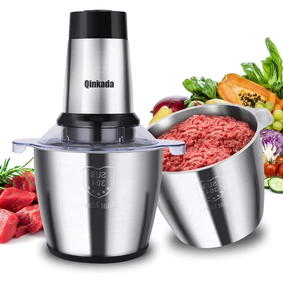 

Food Processor, 2 Stainless Steel Bowls, 14Cup, 500W Powerful Electric Meat Grinder, 3 Speed Modes 4 Bi-Level Blades for Onion,
