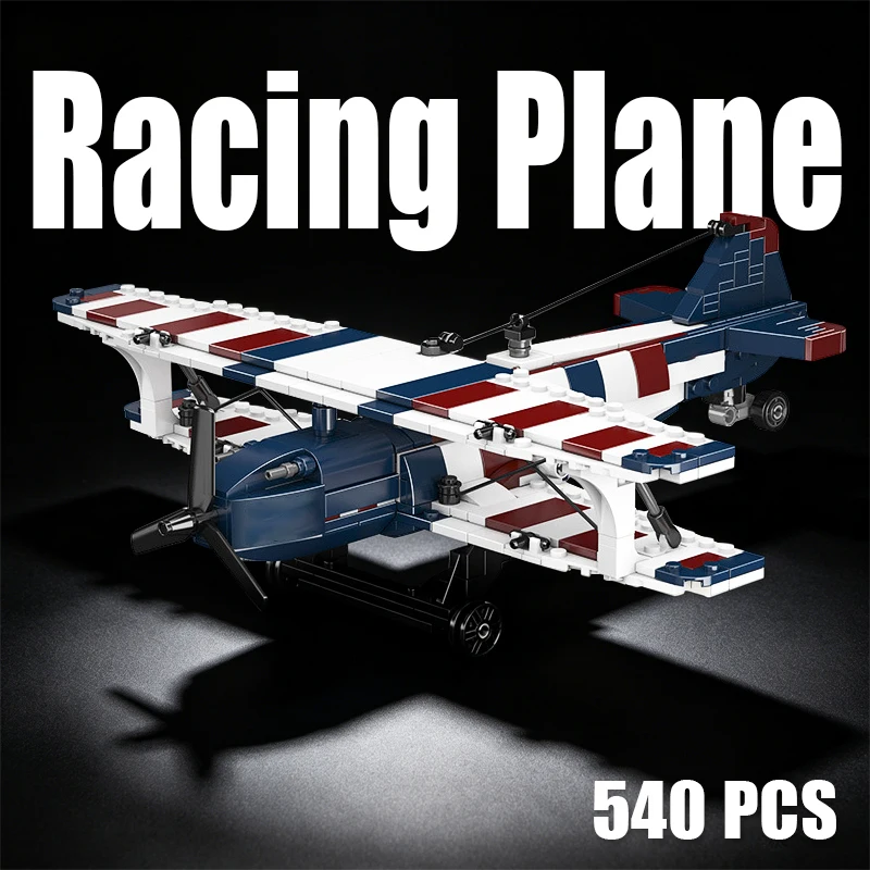 

Biplane Propeller Racing Aircraft Building Block Model, Desktop Decor Ornament, Vintage Assembly Model