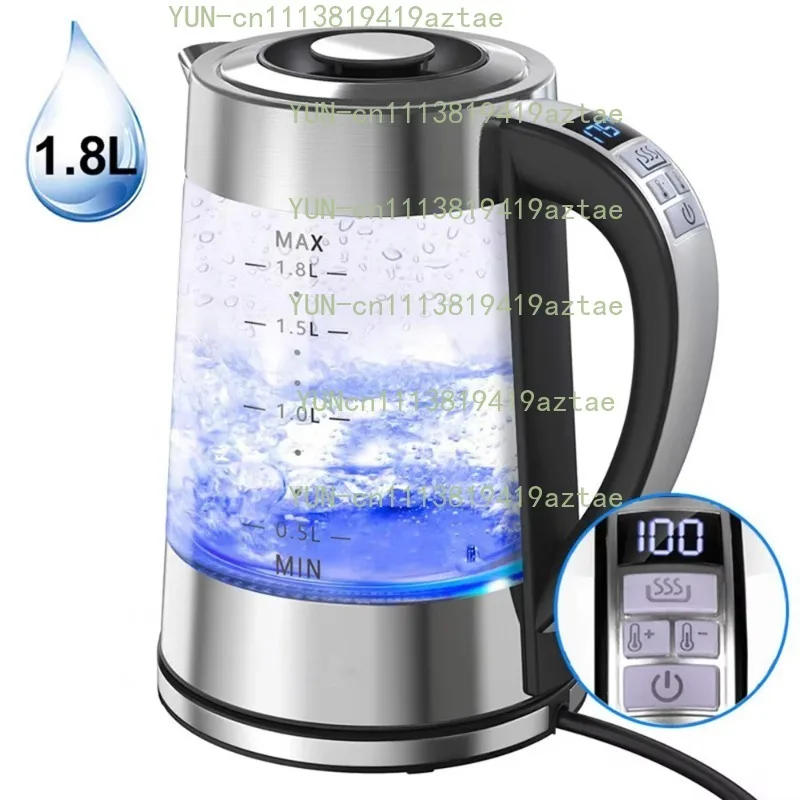 1800W 1.8L Electric Kettle, Glass Stainless Steel Fast Heating Water Boiler Teapot for Home