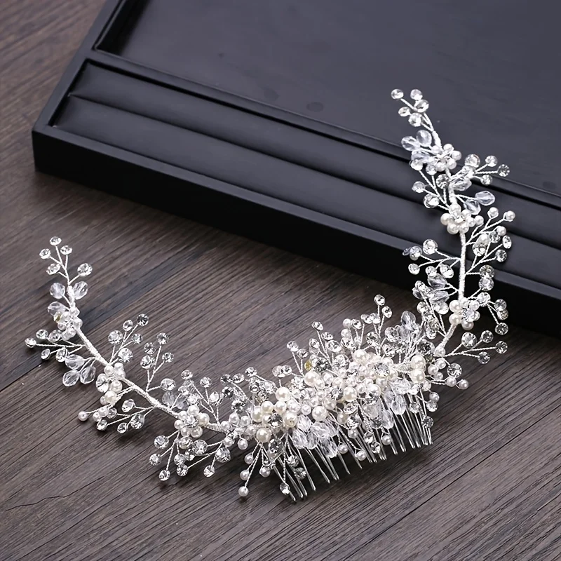 Bridal Tiaras Pearl Hair Comb Crystal Headpiece Head Jewelry Women Hair Ornaments Rhinestone Wedding Headbands