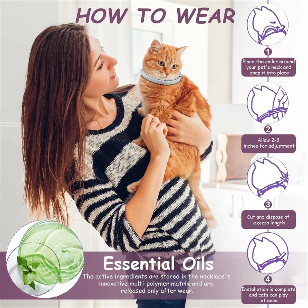 NEW 4Pcs Cat Calming Collar Cat Collar Adjustable Calming Collar Anti-Anxiety Helps for Cats B