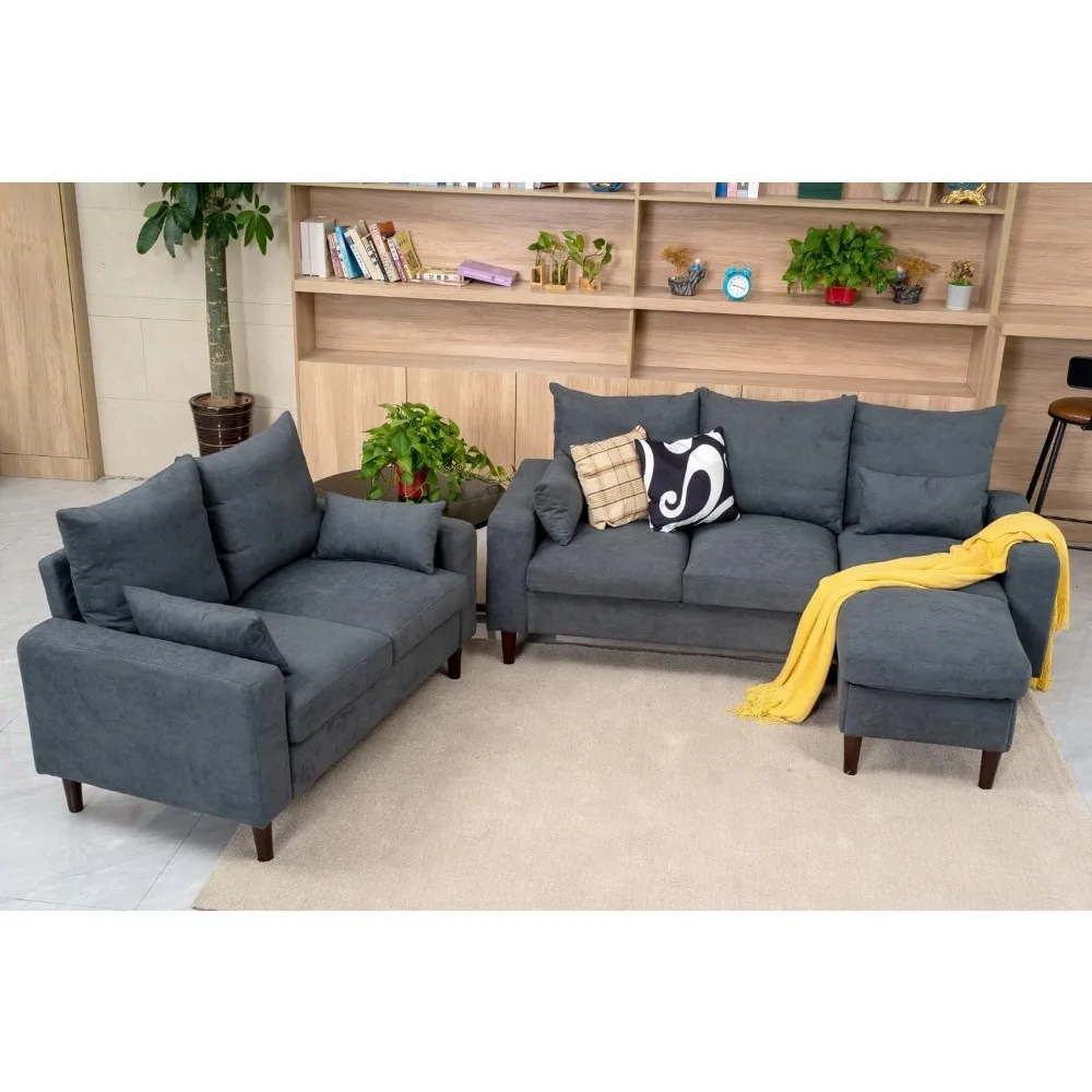 

3 Piece Small Sofa Set, Sectional Sofa Loveseat Ottoman Small Space Living Room Sofas comes in 4 packages and reuqires assembly