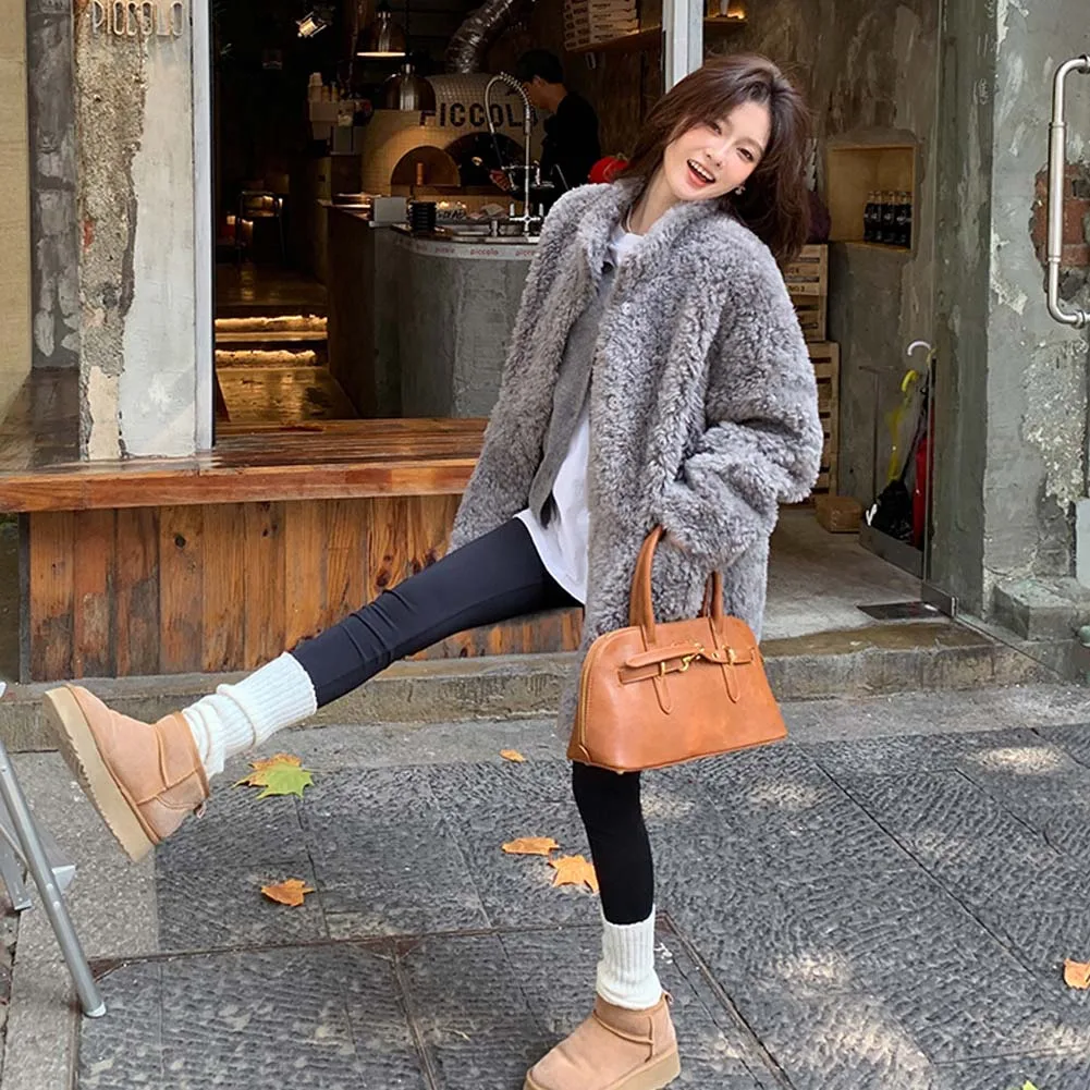 سترة نسائية من فراء الضأن الراقية متعددة الاستخدامات للنساء للخريف والشتاء سترة من فراء الضأن بأزرار فضفاضة #4